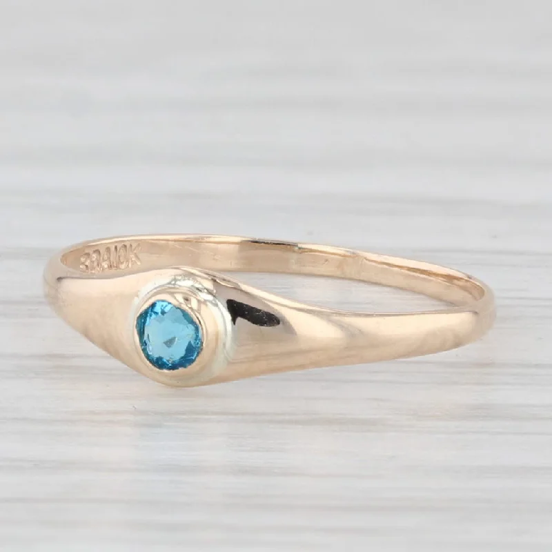 halo ring engagement rings for women-Blue Glass Baby Kids Ring 10k Yellow Gold Size 1.5 December Birthstone