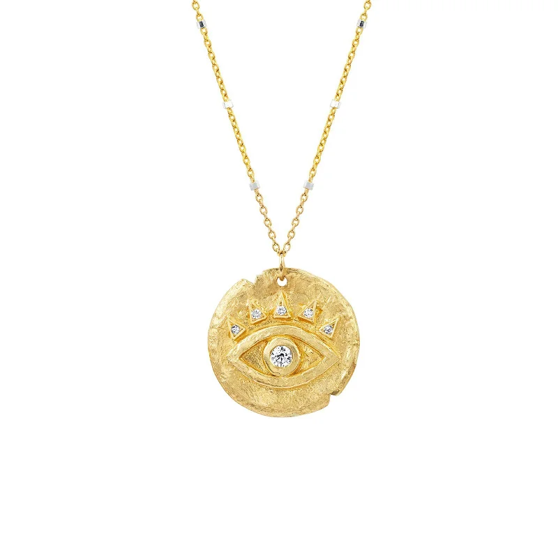 layered gold necklace for women-Diamond Baby Eye of Protection Coin Pendant