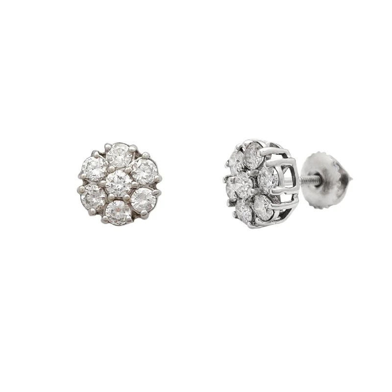 bridal earrings for women-Diamond Round Cluster Stud Earrings (14K)