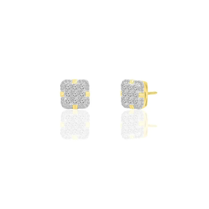 delicate earrings for women-Diamond Square Set Stud Earrings (14K)