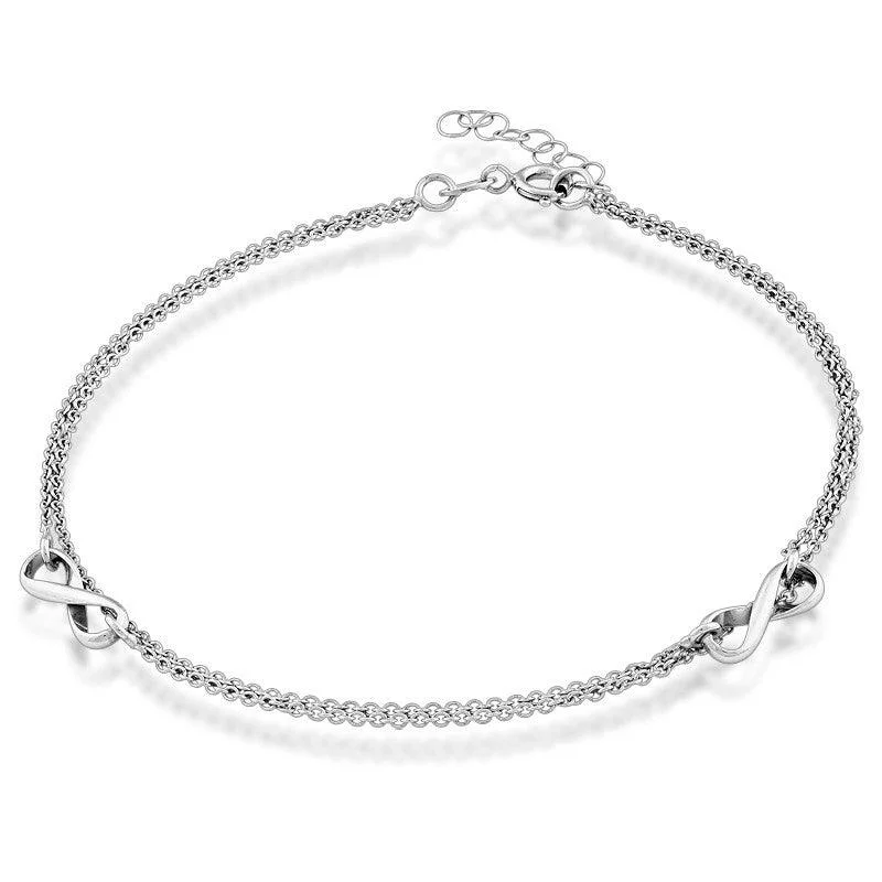 anklets for beach parties for women-Sterling Silver Double Strand Infinity Anklet