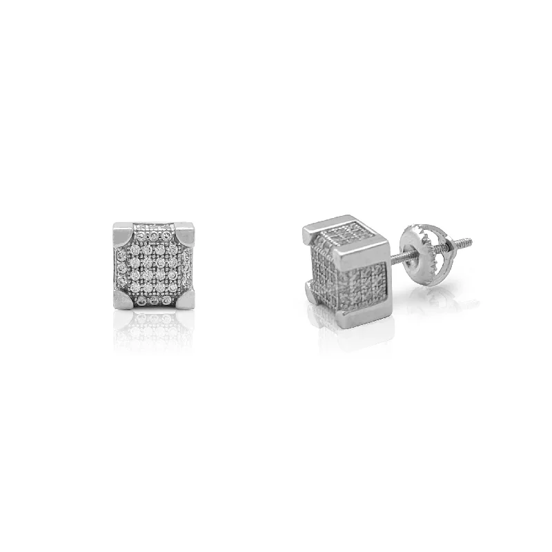 elegant stud earrings for women-Iced-Out Box Stud Earrings (Silver)