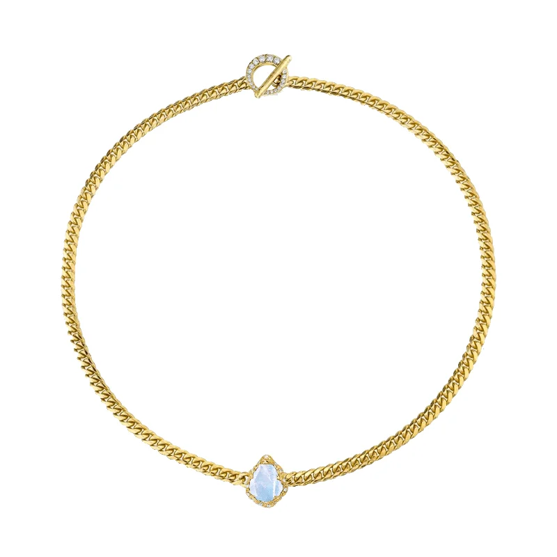 gold plated necklace for women-Reversible Baby Queen Moonstone Water Drop Cuban Necklace | Ready to Ship