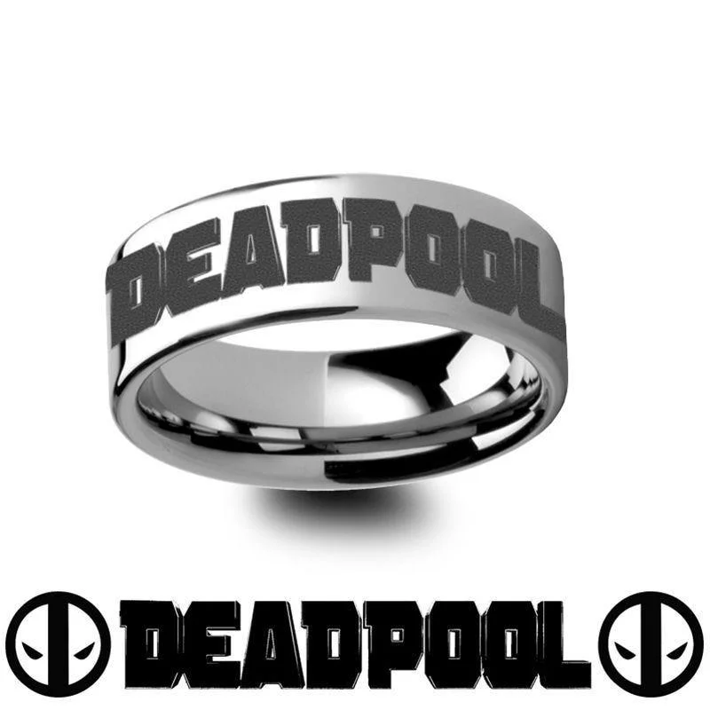 silver solitaire engagement rings for women-Deadpool Title Mercenary Super Hero Movie Tungsten Engraved Ring Jewelry - 4mm - 12mm