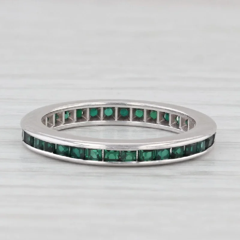 affordable diamond engagement rings for women-Vintage Lab Created Green Gemstone Eternity Band 12k White Gold Size 4.5