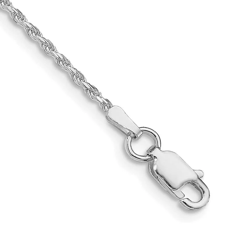 gemstone ankle bracelets for women-Sterling Silver Rhodium-plated 1.5mm Diamond-cut Rope Chain Anklet