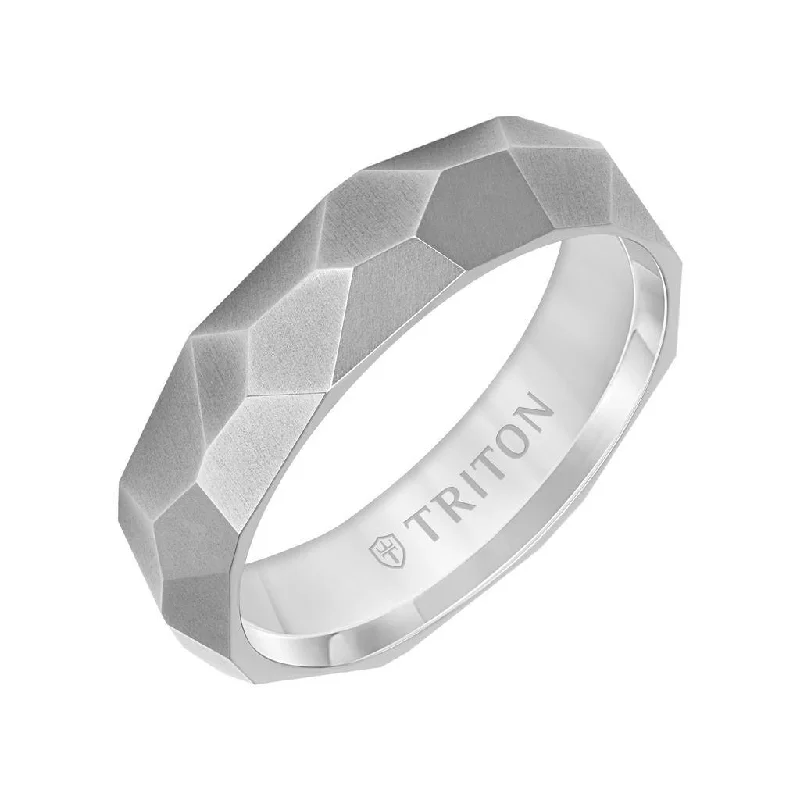 custom-made engagement rings for women-HAZEN 6MM Grey Titanium Comfort Fit Ring with Faceted Brushed Finish