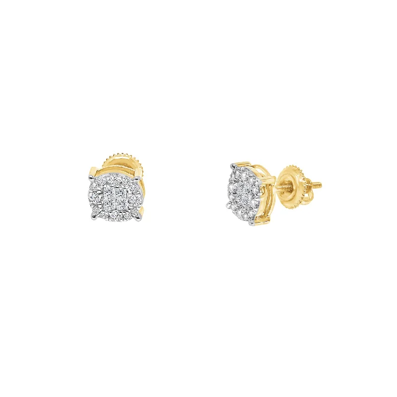 anniversary earrings for women-Diamond Two-Tone Round & Baguettes Stud Earrings (14K)