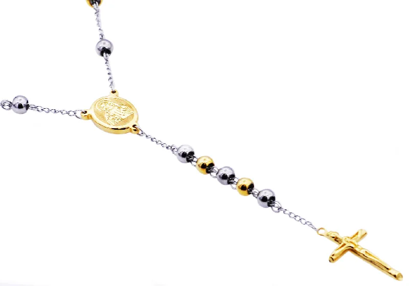 evening necklace for women-Mens Two Tone Gold Stainless Steel Rosary