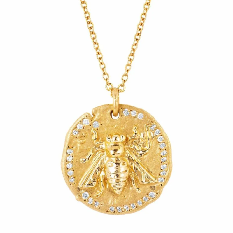 wedding necklace for women-18k Sacred Honey Bee Coin Necklace