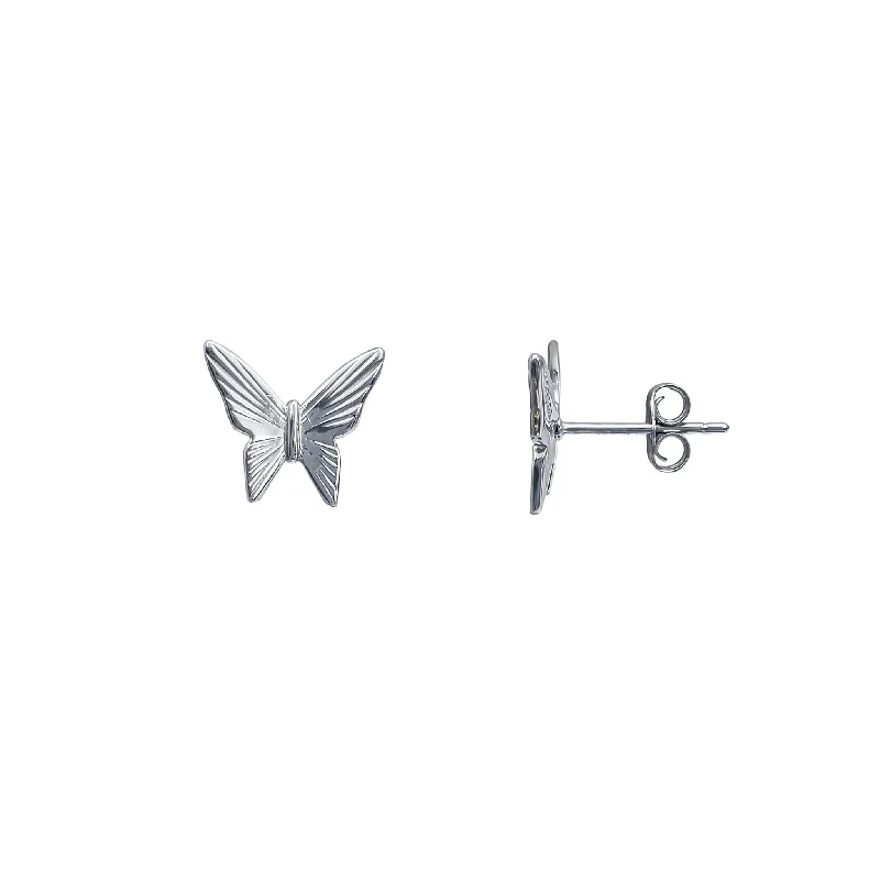 lightweight earrings for women-Textured Butterfly Stud Earrings (Silver)