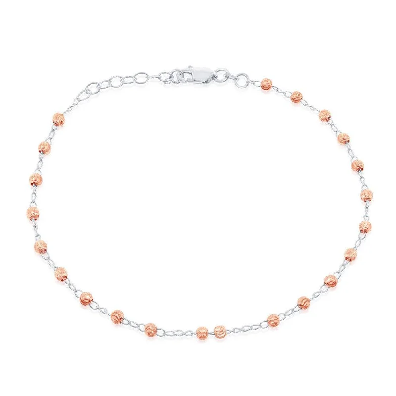 minimalist ankle bracelets for women-Sterling Silver Rose Gold Plated Thin Diamond Cut Anklet