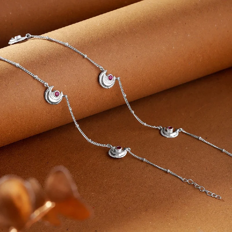 ankle bracelet with crystals for women-Pink stone Silver Anklet