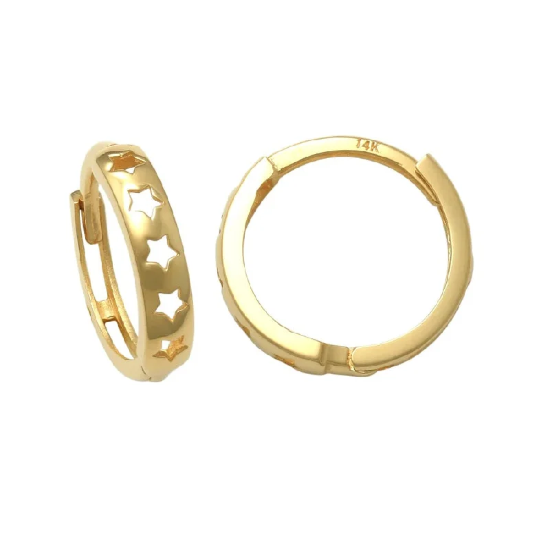 luxury earrings for women-Star Huggie Earrings (14K)