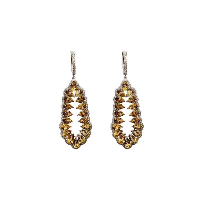 statement earrings for women-CZ & Citrine Geode Dangling Earrings (Silver)