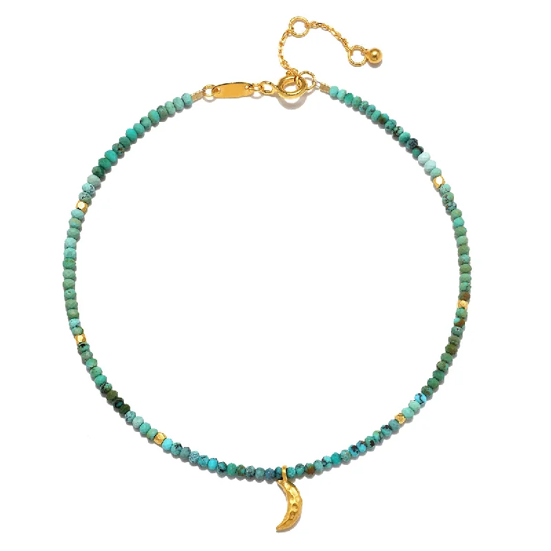 silver ankle chains for women-Moonlit Journey Turquoise Moon Anklet