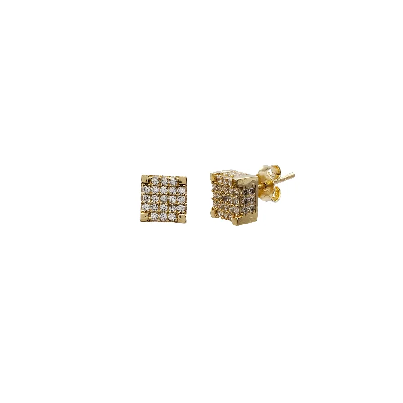 vintage earrings for women-Iced-Out Cubic Zirconia Square Stud Earring (14K)