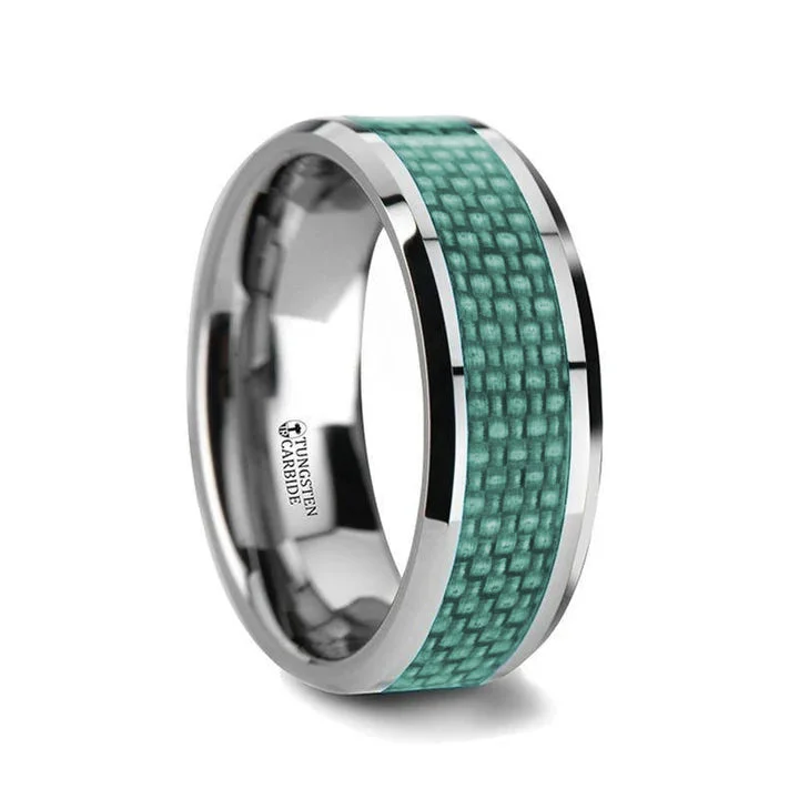 round cut engagement rings for women-AUGUSTUS Blue Carbon Fiber Inlay Tungsten Carbide Band - 4mm - 10mm