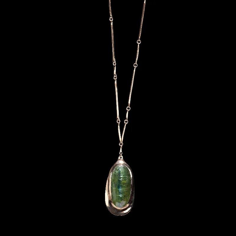 luxury necklace for women-Green Kyonite Cast Line Pendant Necklace