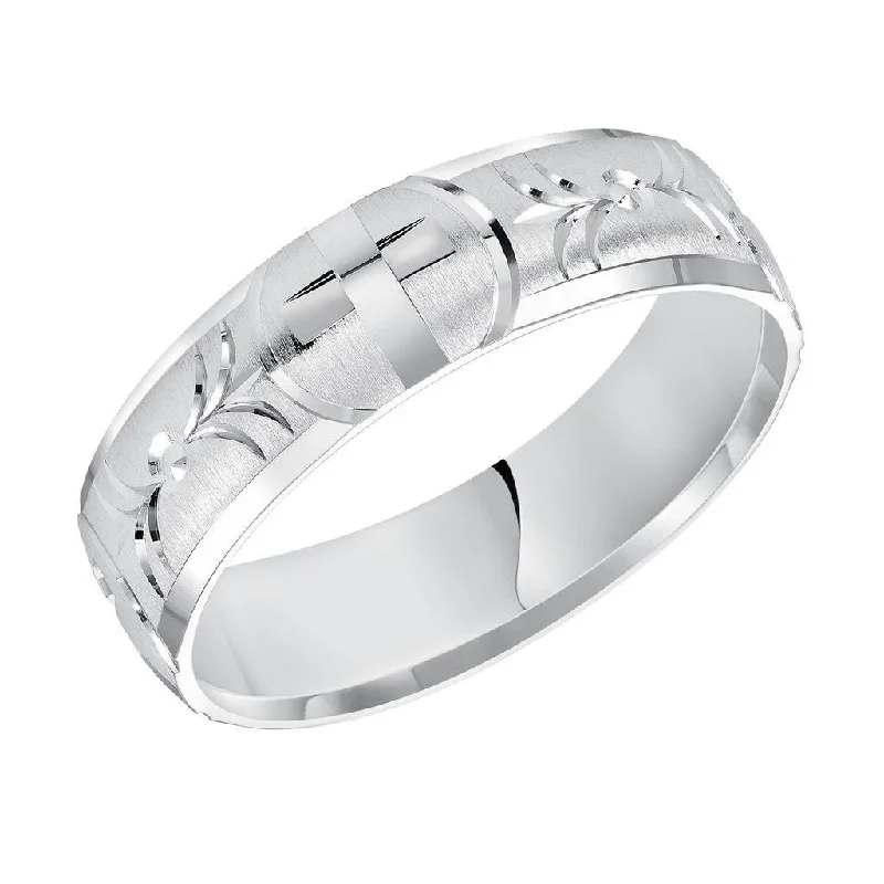 unique diamond engagement rings for women-14k White Gold Satin Finished Polished Edges Ring with Polished Cross Cuts - 6mm