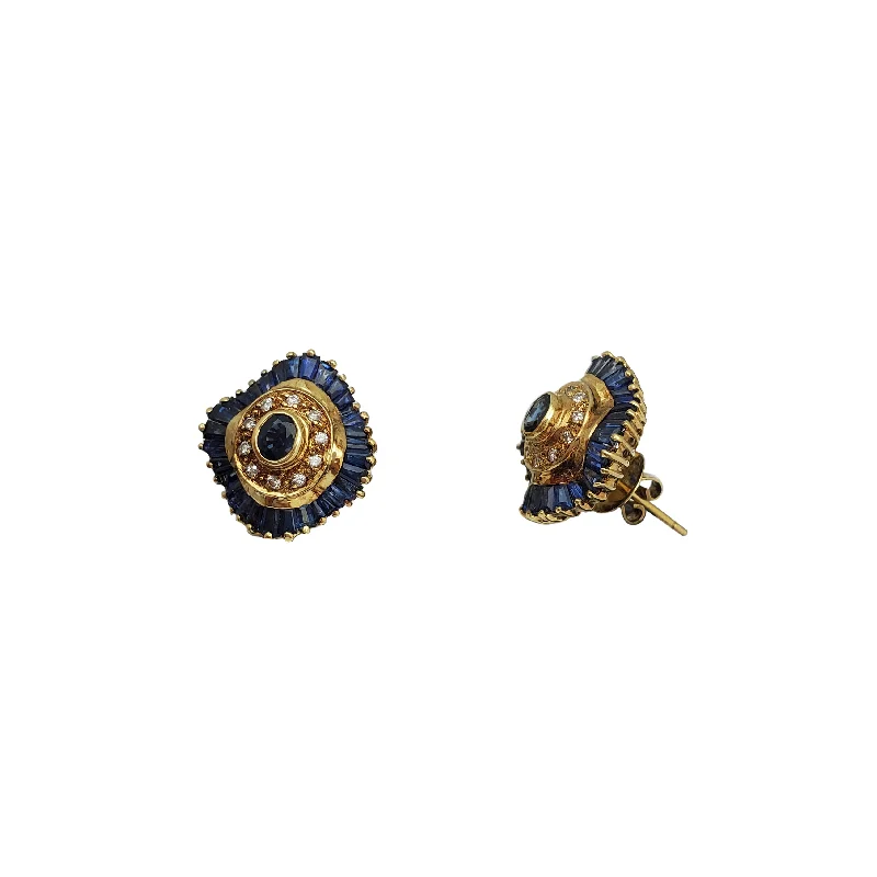 chain earrings for women-Sapphire With Diamond Stud Earrings (14K)