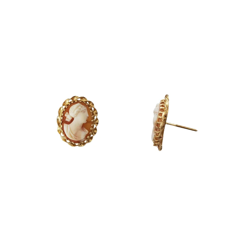 drop earrings for women-Cameo Yellow Gold Stud Earring (14K)