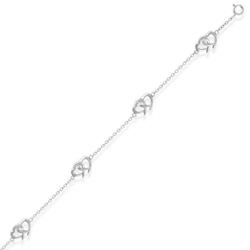 sterling silver anklets for women-Sterling Silver Multi Interlocking Hearts Anklet