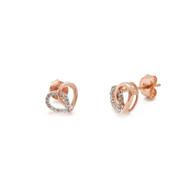 floral stud earrings for women-Diamond Outline Heart Stud Earrings (14K)