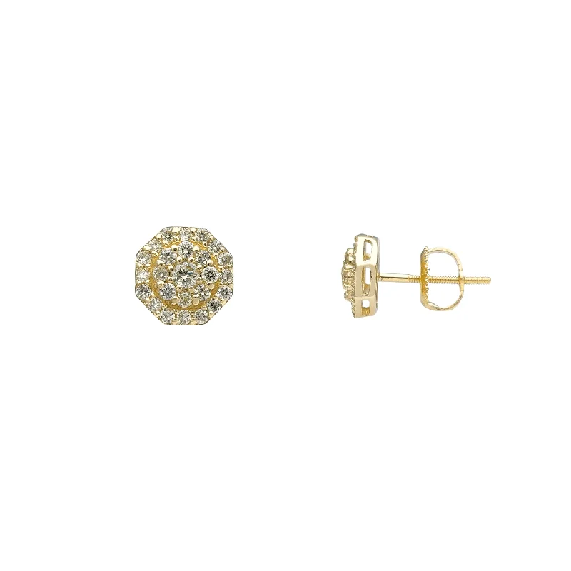 long earrings for women-Diamond Cluster Octagonal Stud Earrings (14K)