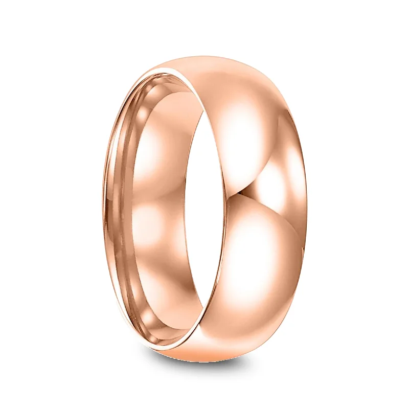 oval cut engagement rings for women-14k Rose Gold Men's Domed Ring with Polished Finish - 5mm - 10mm