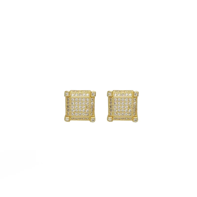 silver drop earrings for women-Micropave Square CZ Stud Earrings (Silver)