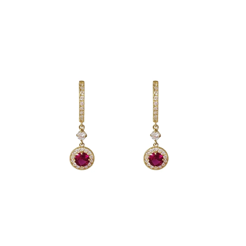 silver earrings for women-Red Zirconia Dangling Earrings (14K)