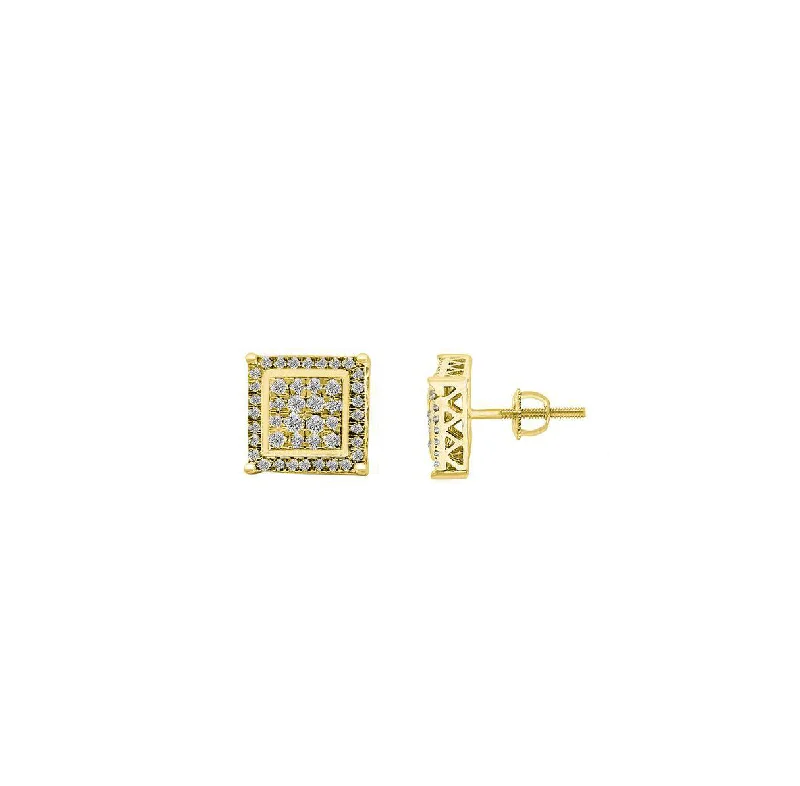 unique earrings for women-Diamond Square Shape Stud Earrings (14K)