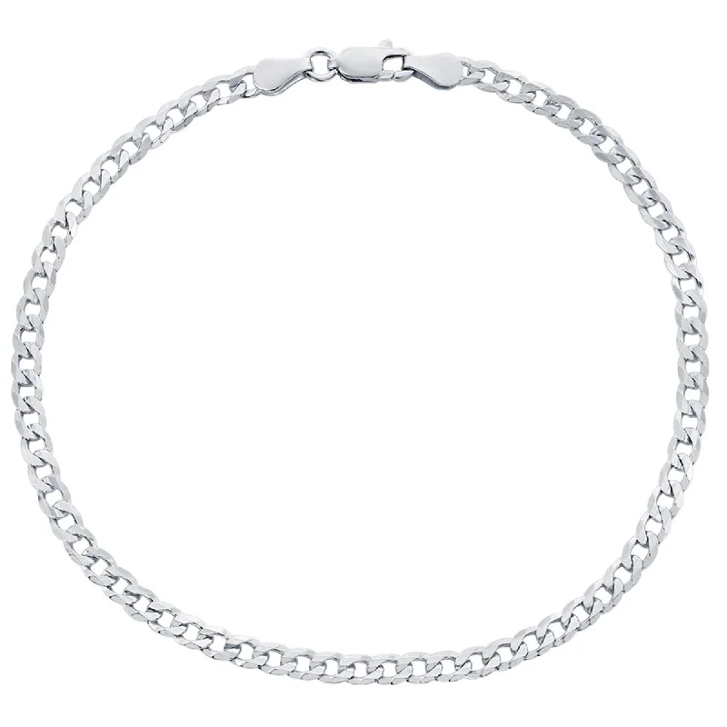 anklet sets for women-Classic Women's Anklet - Rhodium Plated Sterling Silver 3.5mm Cuban Style | Q-5768-9