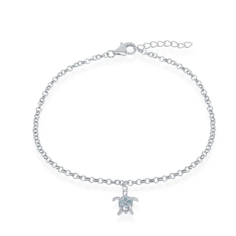 chic anklets for women-Sterling Silver Larimar Turtle Anklet