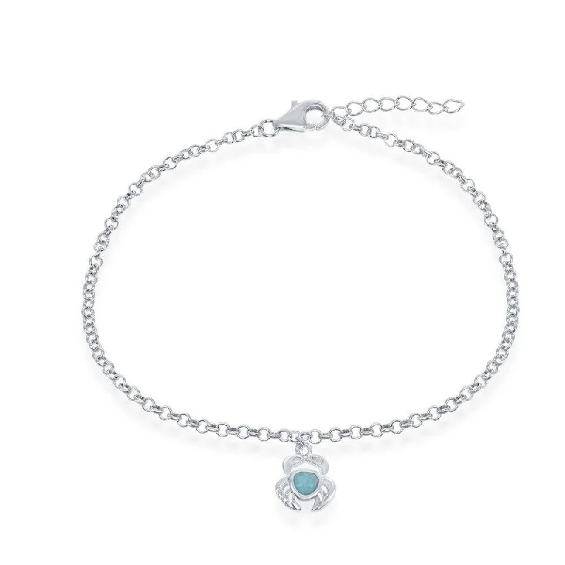 leather ankle bracelets for women-Sterling Silver Larimar Crab Anklet