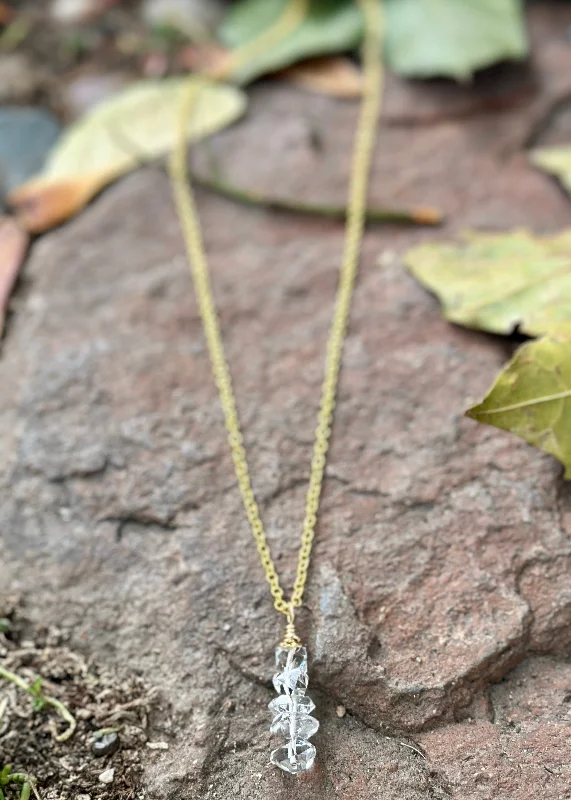 silver necklace for women-Golden Herkimer Diamond Drop Necklace