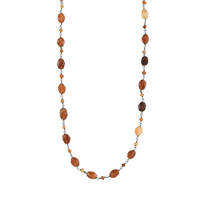 single strand necklace for women-Stone Strand Necklace - Hessonite - 22-24"