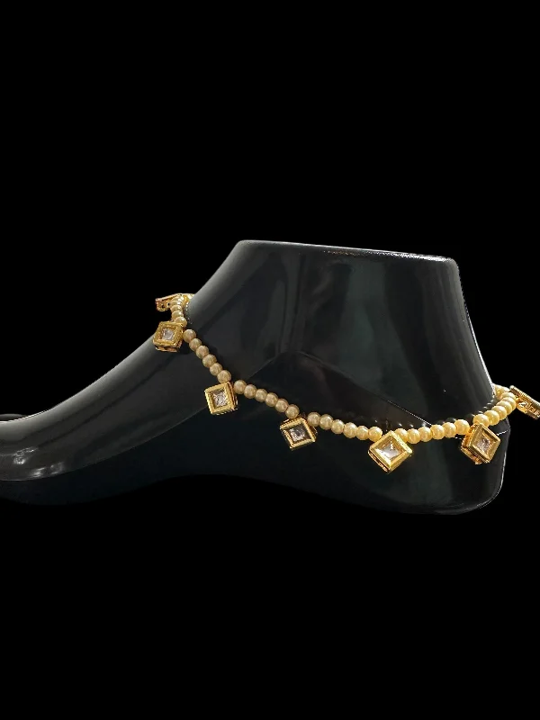 silver anklets for women-Kundan and golden pearl anklets ( READY TO SHIP )