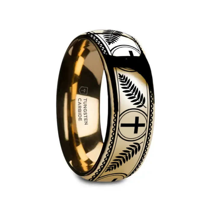 heirloom engagement rings for women-PALM BRANCHES on Domed Gold Plated Tungsten Carbide Ring