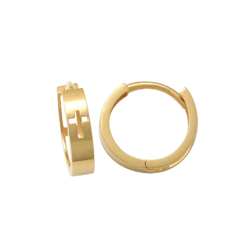 lightweight earrings for women-Plain Cross Huggie Earrings(14K)