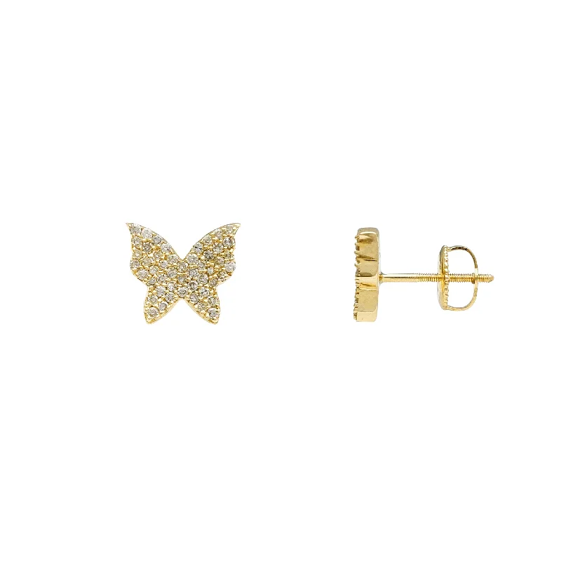 minimalist earrings for women-Diamond Butterfly Stud Earrings (14K)