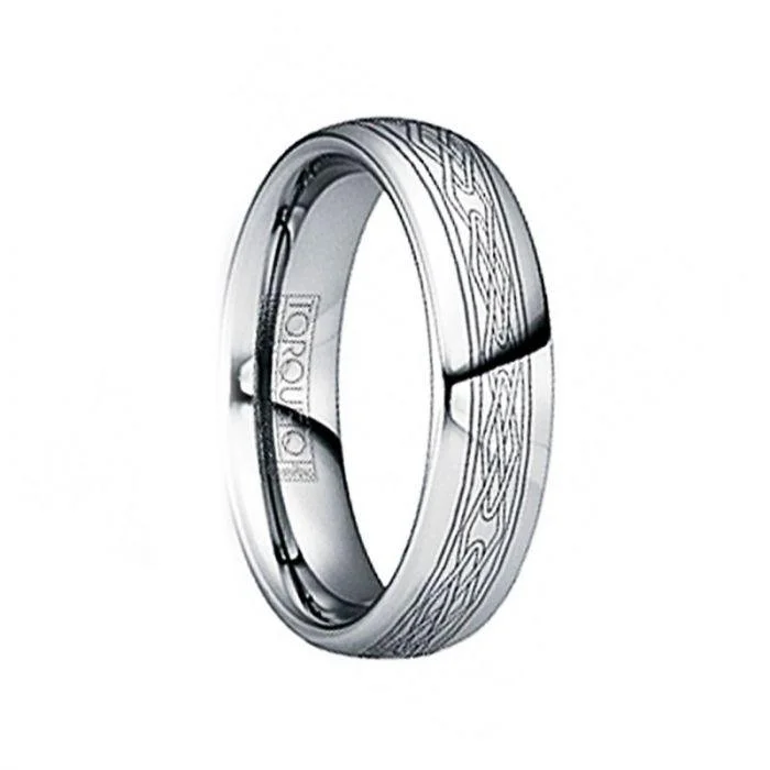 matching engagement rings for women-JOVIAN Engraved Celtic Tungsten Band with Dual Grooves & Polished Finish - 6mm