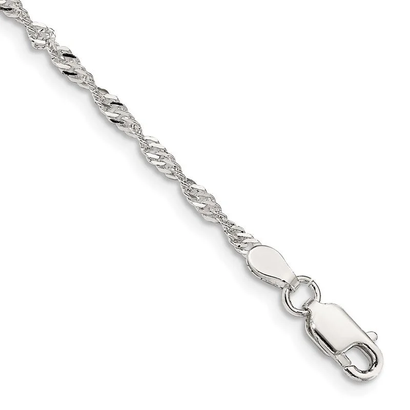 personalized anklets for women-Sterling Silver 2mm Singapore Chain Anklet