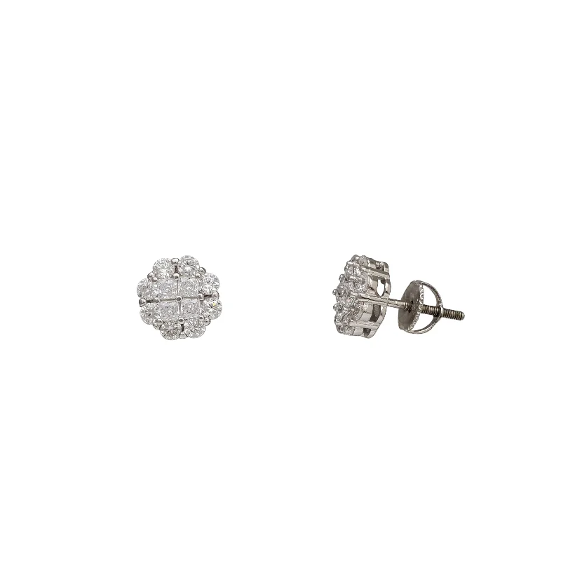 vintage hoop earrings for women-Iced-Out Cluster Round Stud Earrings (Silver)