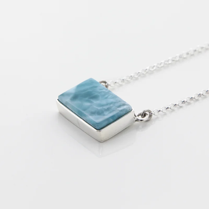 ethnic necklace for women-Larimar Rectangle Necklace