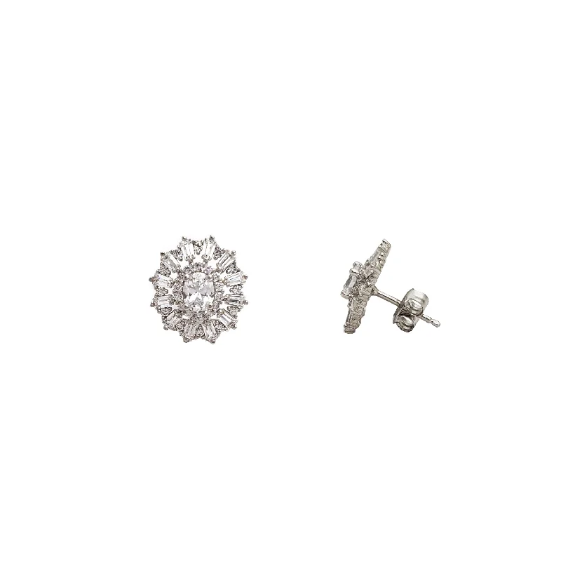 diamond earrings for women-Iced-Out Parasol Stud Earrings (Silver)