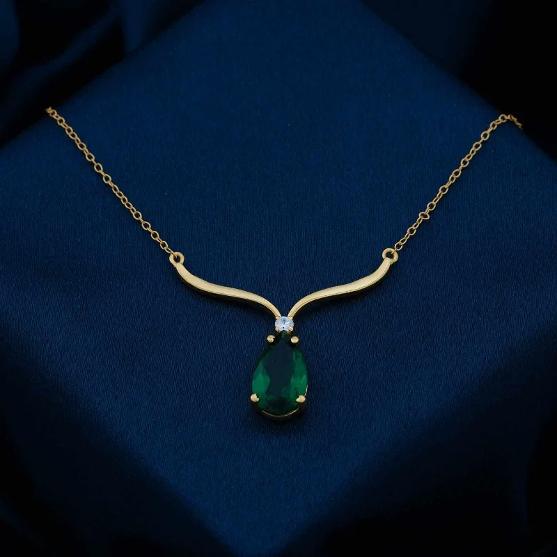 name necklace for women-Golden Emerald Vine Drop Necklace