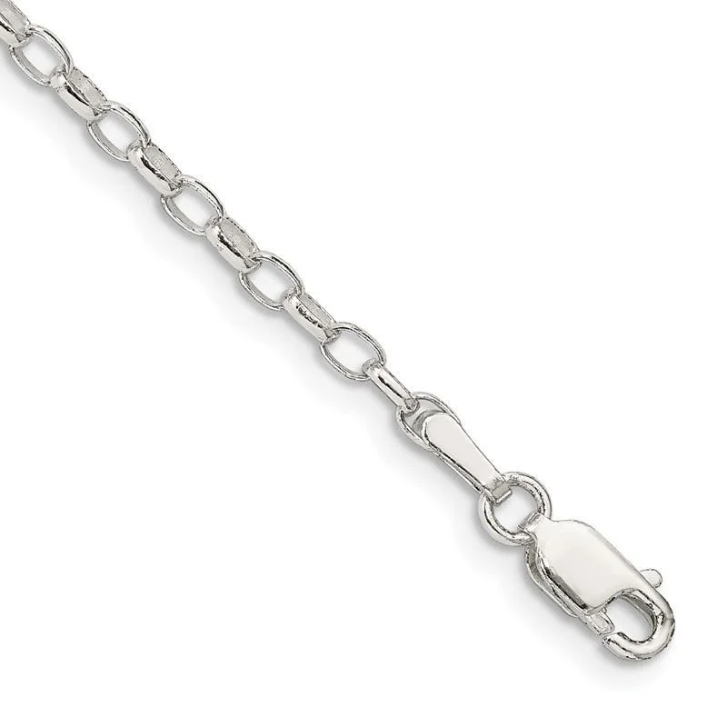 anklet sets for women-Sterling Silver 2.5mm Oval Fancy Rolo Chain Anklet