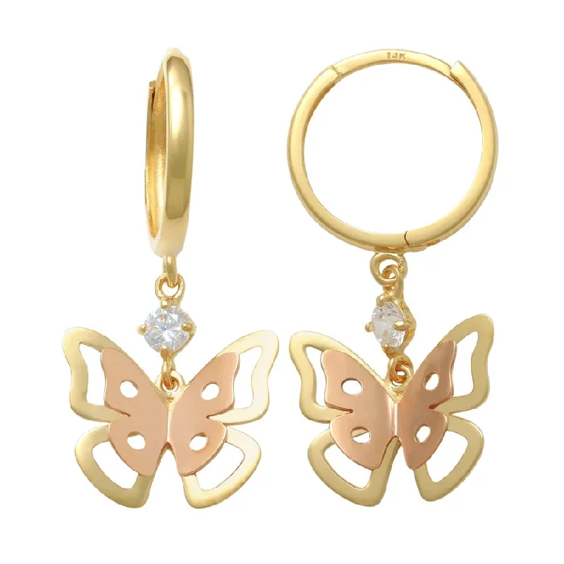 textured earrings for women-Zirconia Butterfly Dangling Earrings (14K)